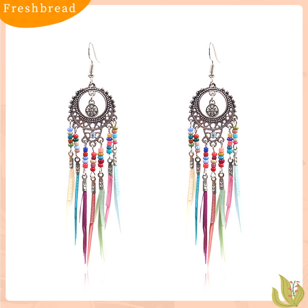 &lt; Freshbread &gt; Anting Retro Manik-Manik Resin Romantis Bohemian Bulu Rumbai Fringe Earrings Untuk Wanita