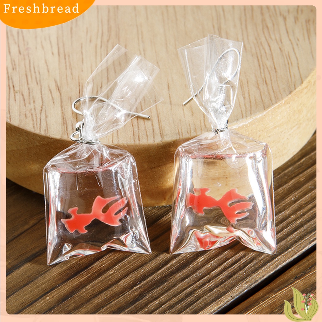 &lt; Freshbread &gt; 1pasang Drop Earrings Lucu Kartun Transparan Bentuk Kantong Air Realistis Dekoratif Hadiah Wanita Ikan Mas Menjuntai Kait Anting Pesona Perhiasan Aksesori Busana