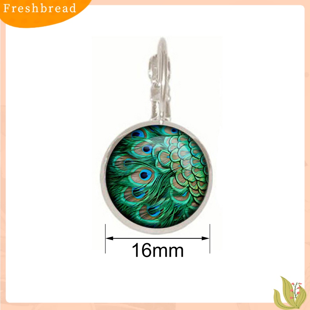 &lt; Freshbread &gt; 1pasang Anting Kaca Cabochon Menjuntai Motif Merak 2warna Anting Leaverback Vintage Untuk Hadiah