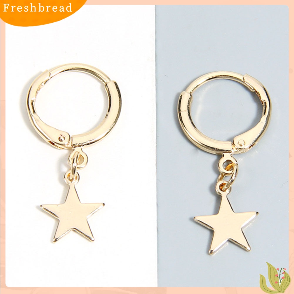 &lt; Freshbread &gt; Fashion Wanita Sederhana Pentacle Pendant Hoop Huggie Earrings Pesta Perhiasan Hadiah