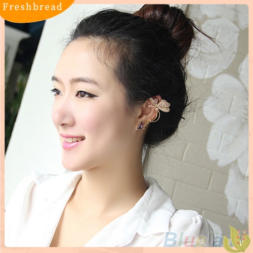 &lt; Freshbread &gt; 1Pc Stud Anting Kupu-Kupu Klip Telinga Kristal Wanita Elegan Untuk Telinga Kiri