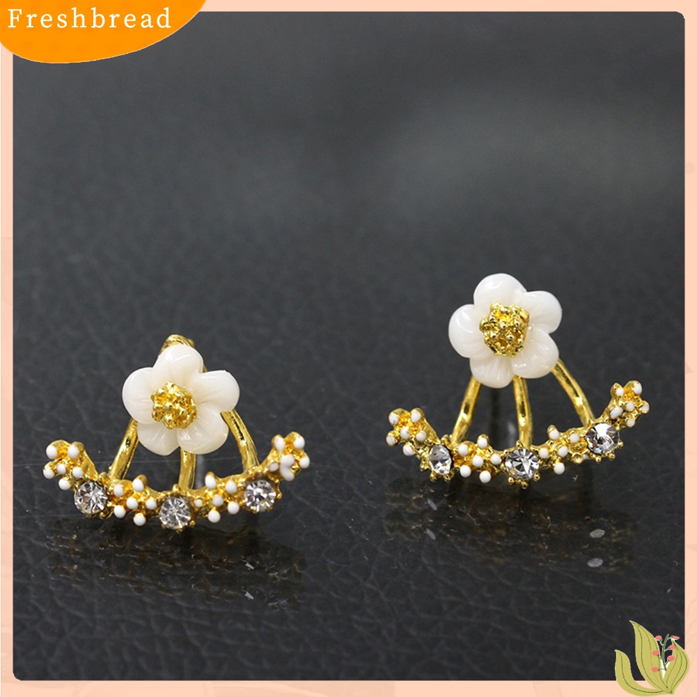 &lt; Freshbread &gt; Wanita Fashion Berlian Imitasi Hias Daisy Stud Earrings Ear Jaket Perhiasan Hadiah