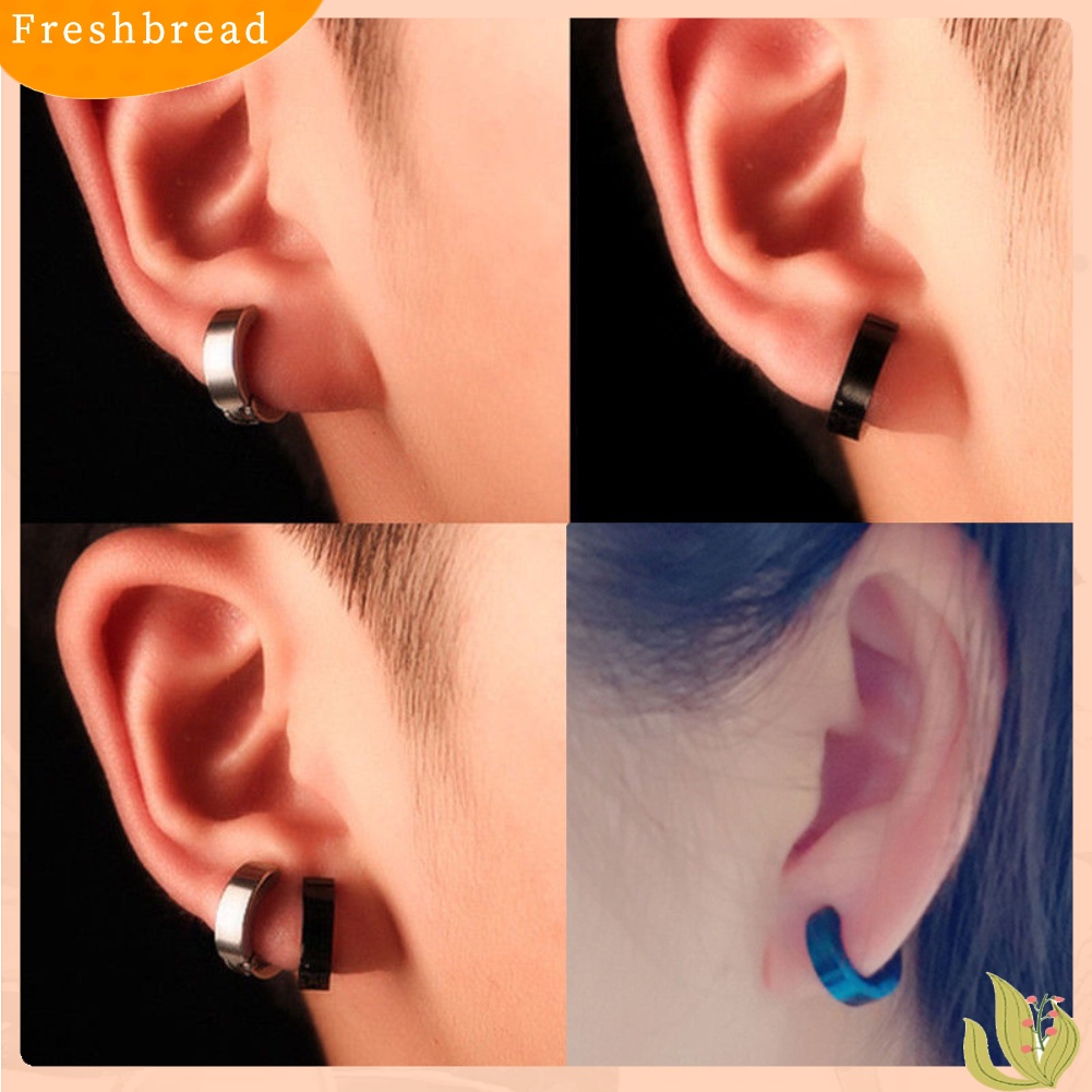 &lt; Freshbread &gt; 2Pcs Punk Unisex Stainless Steel Non-Piercing Klip On Cuff Hoop Earrings Jewelry