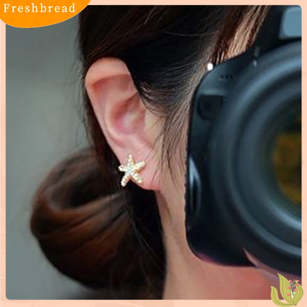 &lt; Freshbread &gt; 1Pc Anting Berlian Imitasi Hias Perhiasan Hadiah Alloy Bintang Laut Gaya Cinta Kristal Berlian Imitasi Klip Untuk Kehidupan Sehari-Hari