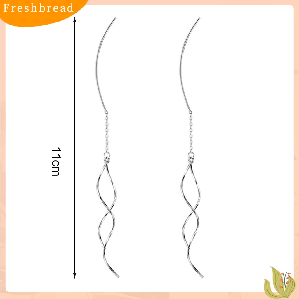 &lt; Freshbread &gt; 1pasang Anting Menjuntai Melengkung Threader Panjang Rumbai Kilau Terang All-match Hias Geometris Wanita Memutar Linear Drop Earrings Perhiasan Hadiah Untuk Pesta