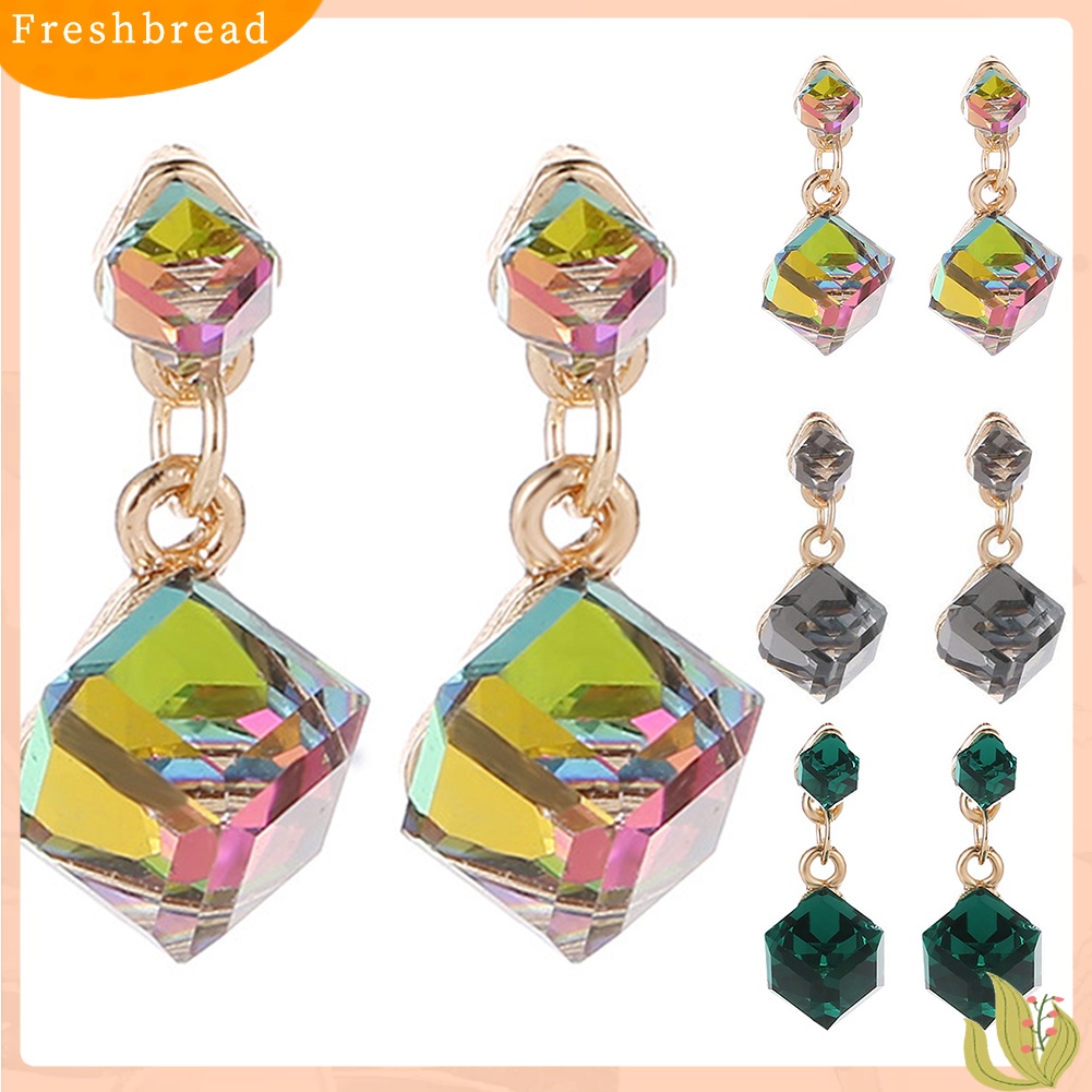 &lt; Freshbread &gt; Wanita Fashion Geometris Kubus Berlian Imitasi Liontin Stud Earrings Perhiasan Pesta