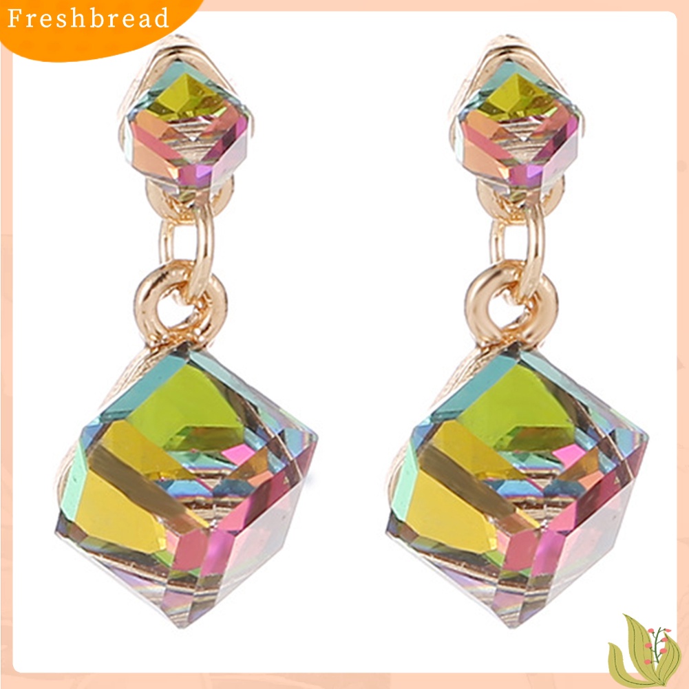 &lt; Freshbread &gt; Wanita Fashion Geometris Kubus Berlian Imitasi Liontin Stud Earrings Perhiasan Pesta