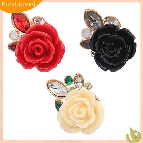 &lt; Freshbread &gt; Wanita Retro Elegan Bunga Mawar Berlian Imitasi Bertatahkan Telinga Studs Earrings Hadiah