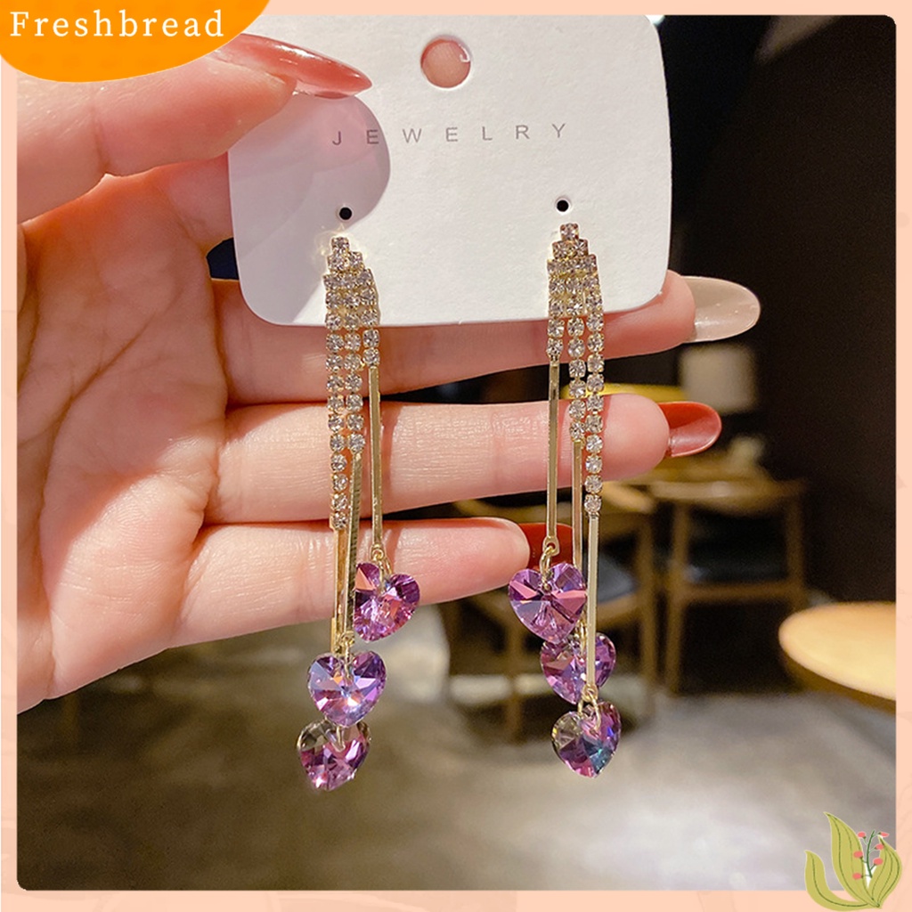 &lt; Freshbread &gt; 1pasang Anting Wanita Trendi Berlian Imitasi Hias Hadiah Kristal Imitasi Rumbai Lady Menjuntai Earrings Untuk Pernikahan