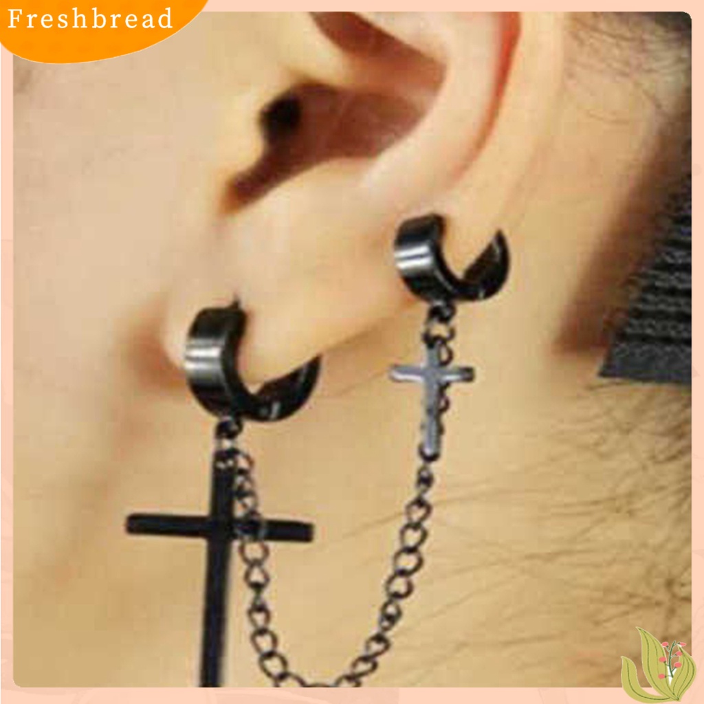 &lt; Freshbread &gt; 1Pc Punk Hip Hop Rantai Logam Telinga Manset Kreatif Salib Rumbai Pria Anting Perhiasan Aksesoris