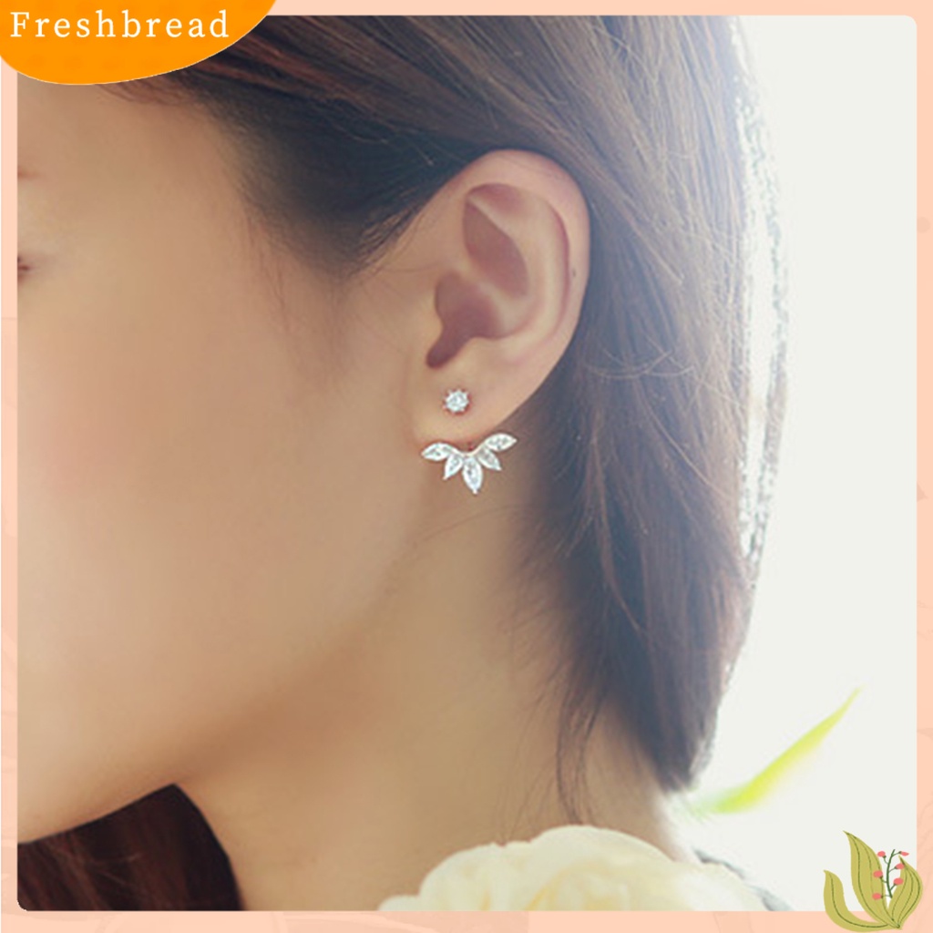 < Freshbread > 1pasang Ear Studs Nice-looking Praktis Paduan Bentuk Bunga Berlian Imitasi Wanita Anting Perhiasan Aksesori