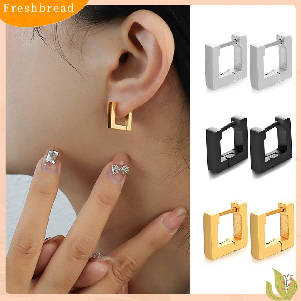 &lt; Freshbread &gt; 1pasang Anting Hoop Bentuk Geometris Gaya Eropa Dan Amerika Electroplating Simplicity Charming Decoration Fade-Proof Titanium Steel Square Hoop Earrings