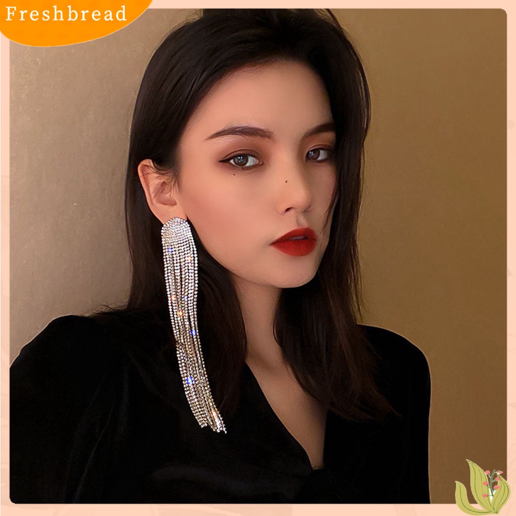 &lt; Freshbread &gt; 1pasang Drop Earrings Shiny Panjang Rumbai Penuh Berlian Imitasi Temperamen Berkilau Berdandan Hadiah Wanita Menjuntai Anting Pesona Perhiasan Aksesori Busana