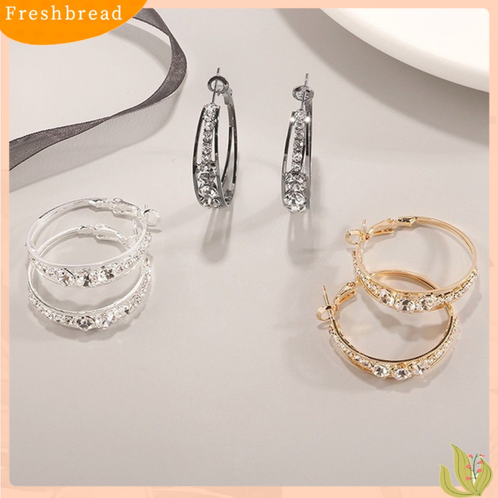 &lt; Freshbread &gt; Anting Wanita Berlian Imitasi Berkilau Menarik Hias Hoop Earrings Perhiasan Tindik Untuk Pesta