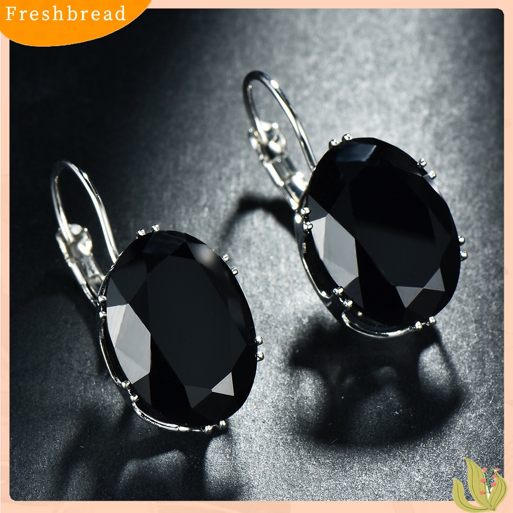 &lt; Freshbread &gt; Fashion Wanita Oval Cubic Zirconia Tergabung Leverback Anting Pesta Perhiasan Hadiah