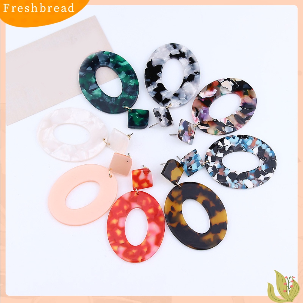 &lt; Freshbread &gt; Retro Wanita Berongga Oval Belah Ketupat Geometris Menjuntai Telinga Stud Anting Perhiasan Hadiah