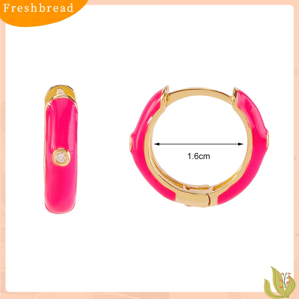 &lt; Freshbread &gt; 1pasang Anting Huggie Wanita Bentuk Bulat Epoxy Warna Manis Anting Lady Anti Cacat Portabel Untuk Hadiah