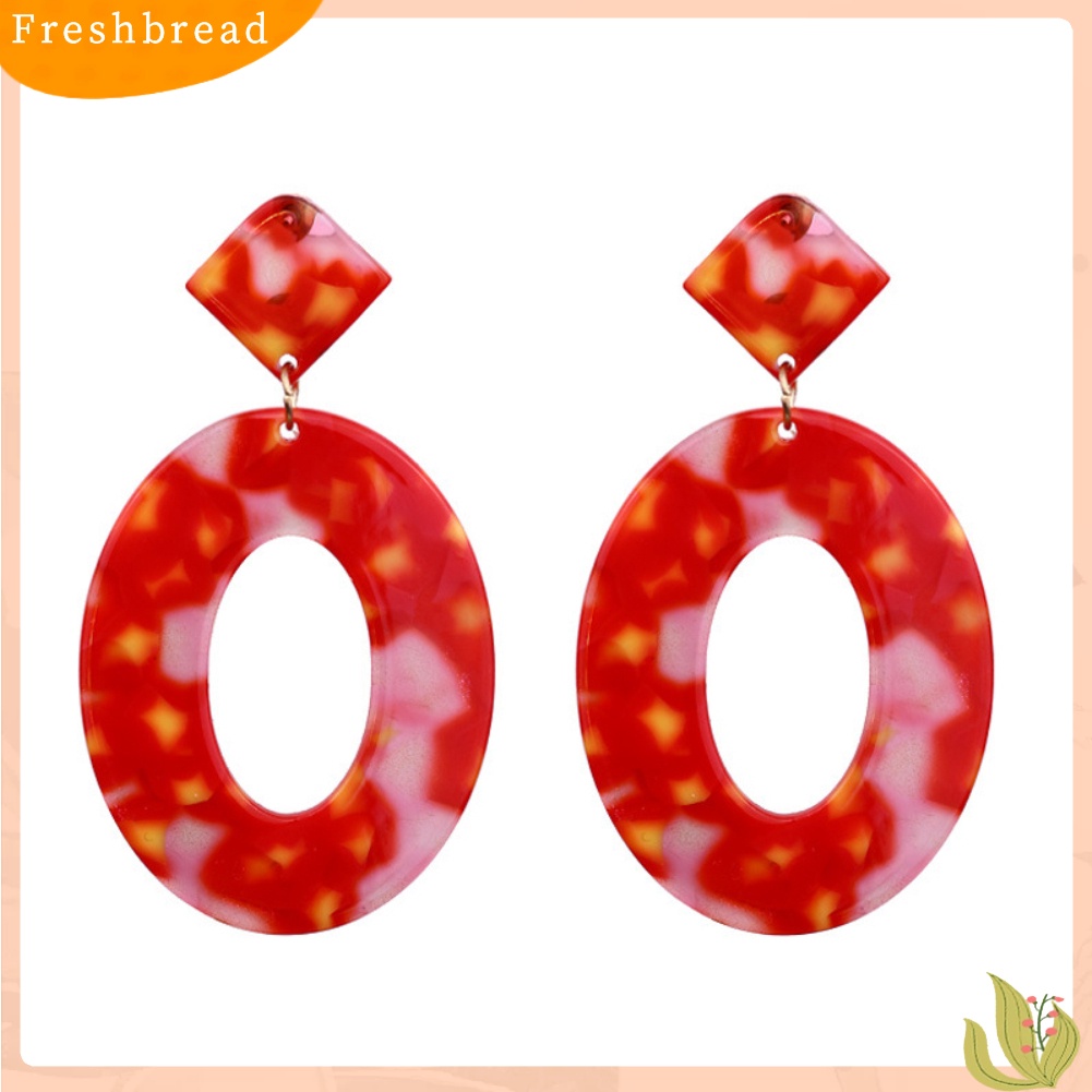 &lt; Freshbread &gt; Retro Wanita Berongga Oval Belah Ketupat Geometris Menjuntai Telinga Stud Anting Perhiasan Hadiah