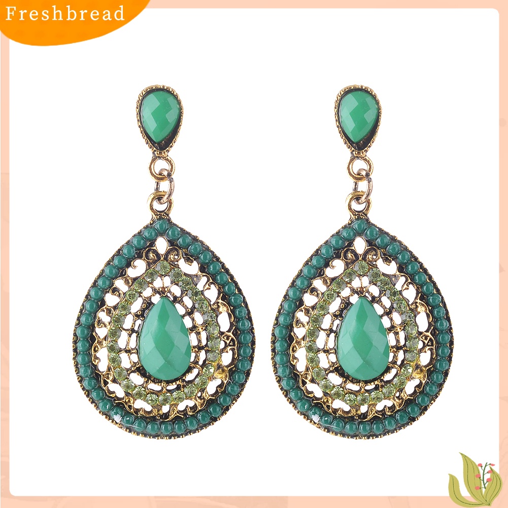 &lt; Freshbread &gt; Boho Wanita Berlian Imitasi Water Drop Menjuntai Ear Stud Earrings Pesta Perhiasan Hadiah