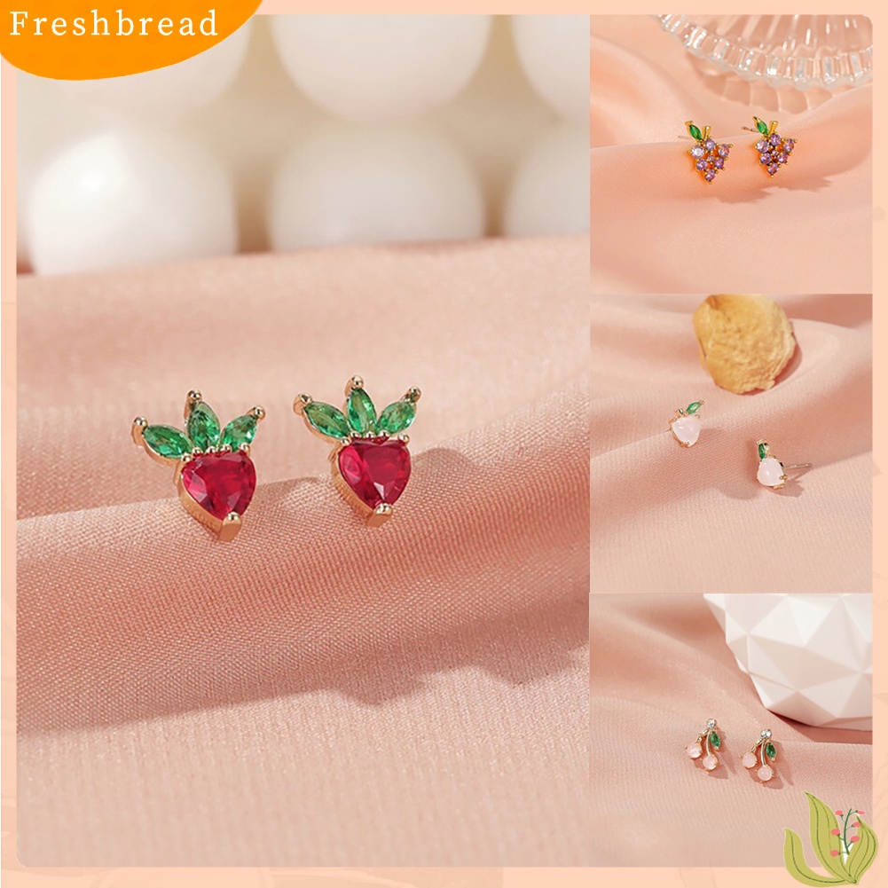 &lt; Freshbread &gt; Wanita Fashion Buah Bentuk Telinga Stud Berlian Imitasi Bertatahkan Bersinar Perhiasan Hadiah Harian