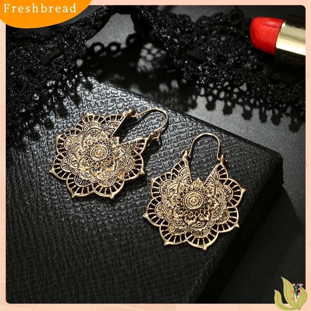 &lt; Freshbread &gt; Bohemian Wanita Berongga Bunga Sarang Lebah Kerawang Anting Hoop Retro Perhiasan Hadiah