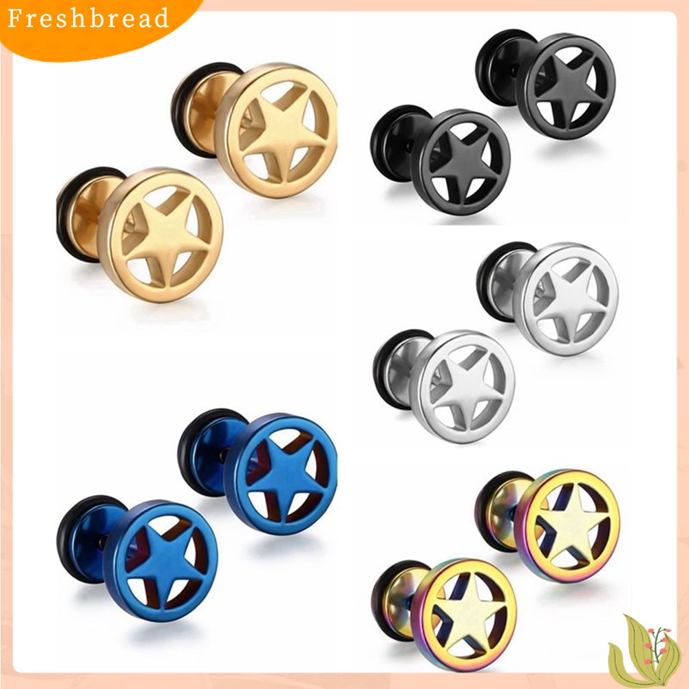 &lt; Freshbread &gt; Wanita Pria Pasangan Stainless Steel Berongga Bintang Barbel Anting Punk Ear Studs