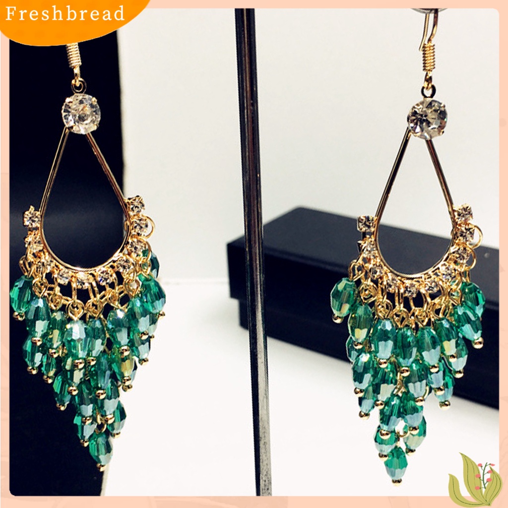 &lt; Freshbread &gt; 1pasang Anting Wanita Kristal Imitasi Gaya Bohemia Shiny High-end Drop Earrings Perhiasan Pernikahan