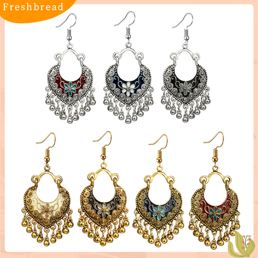 &lt; Freshbread &gt; Bohemian Wanita Bunga Lonceng Rumbai Enamel Kait Anting Pesta Perjamuan Perhiasan