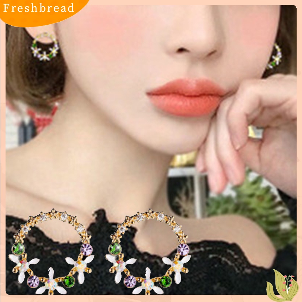 &lt; Freshbread &gt; Wanita Bunga Lingkaran Hati Tetesan Air Mutiara Imitasi Hias Berlian Imitasi Stud Earrings