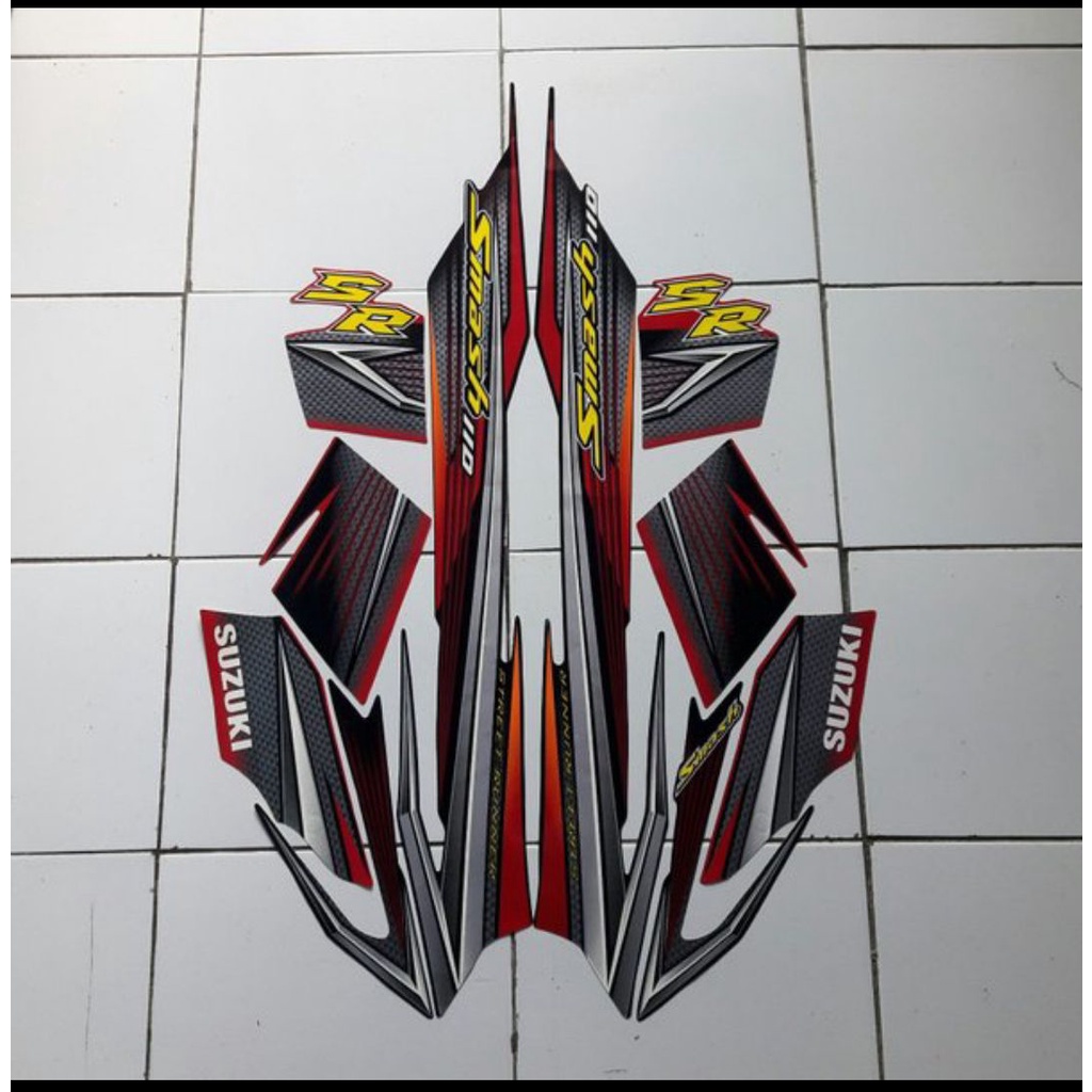 Stiker striping Smash SR 2007 Hitam Merah