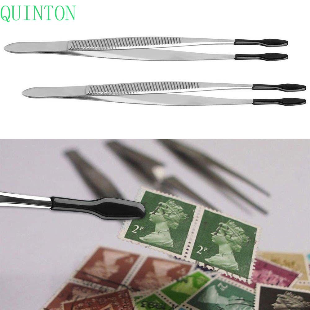 Quinton Pinset Anti Statis Bahan Stainless Steel Dengan Ujung Karet Untuk Perhiasan / Koin / Perangko