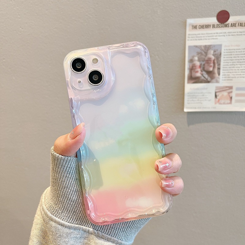 IPHONE Untuk Iphone14 13 12 11 Pro Max multicolour Transparan Pelangi Anti-drop borders Handphone Pelindung case