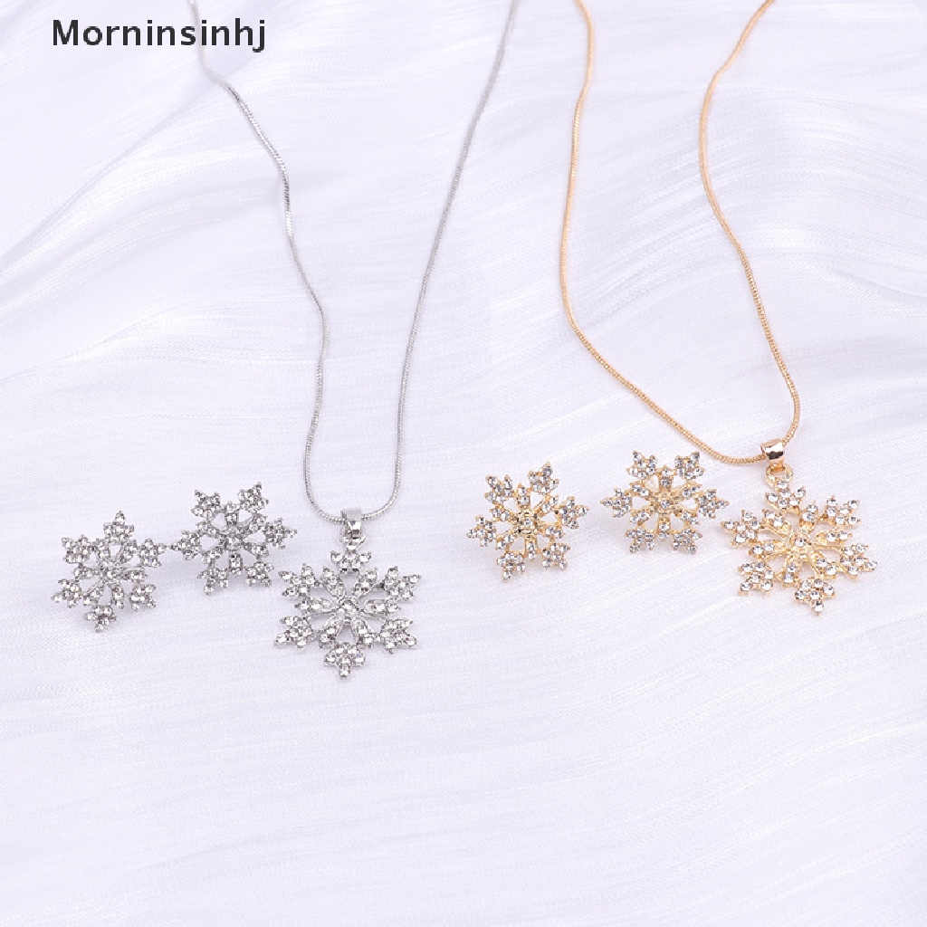 Mornin Snowflake Kalung Anting Set Wanita Fashion Perhiasan Bersinar Logam Liontin Trendi Choker Rantai Pesta Pernikahan Aksesoris Hadiah id