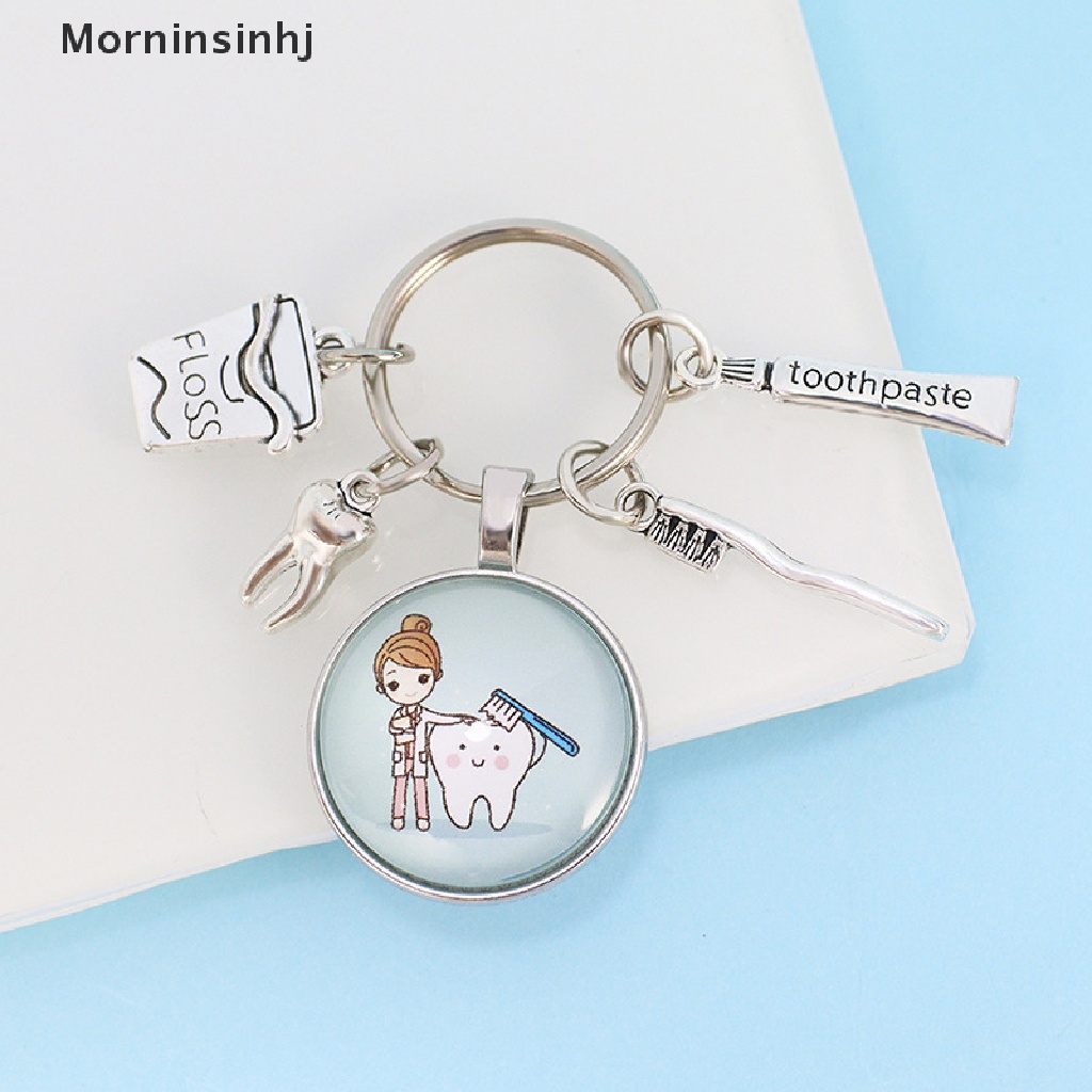 Mornin Baru Kreatif Lucu Kartun Gigi Pola Medali Gantungan Kunci Kaca Kubah Liontin Gantungan Kunci Hadiah Perawatan Keychain id