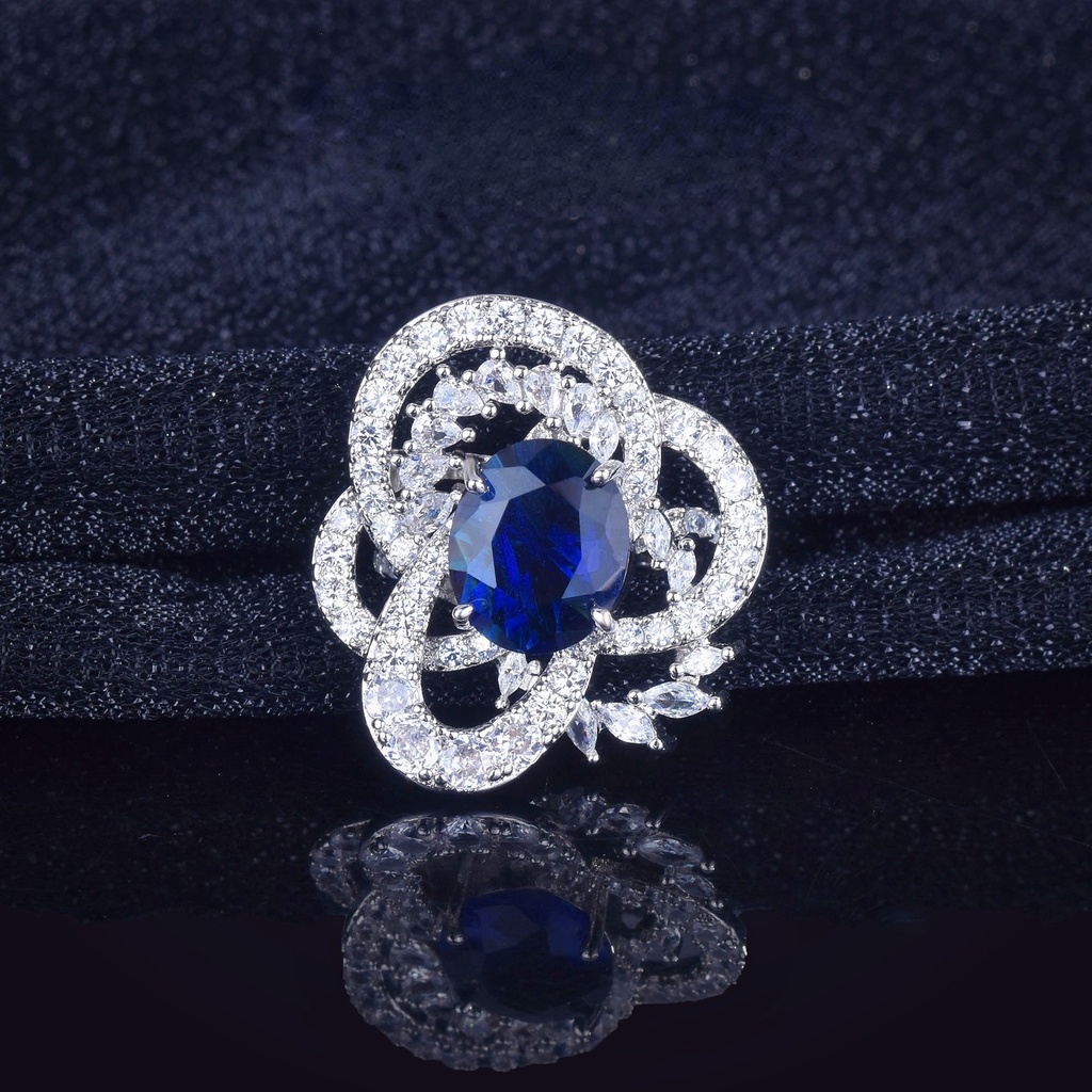 Goldkingdom Fashion Perhiasan Aksesoris Ready Stock Wharton Hijau Kupu-Kupu Efek Zamrud Cincin Cahaya Mewah Luxury Sense Paraiba Berlian Hijau Royal Blue INS Wanita Cincin