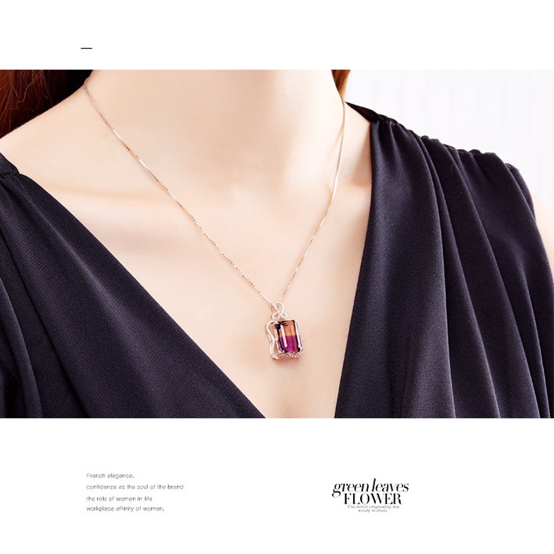 Goldkingdom Aksesoris Perhiasan Fashion Ready Stock Mewah Eropa Dan Amerika Micro Tergabung Grup Set Turmalin Berwarna Batu Permata Liontin Berlapis Dengan Kalung Rose Gold