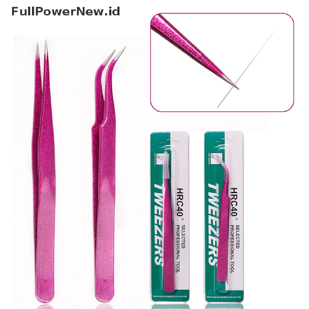 Power 1PC Pinset Ekstensi Bulu Mata Lurus &amp; Lengkung Stainless Steel Pick Up Tool ID