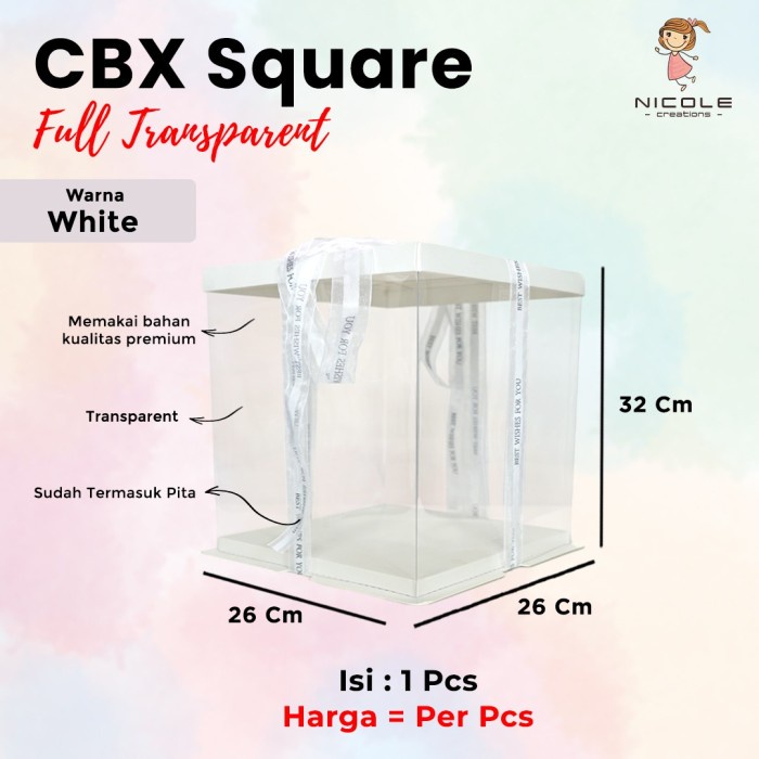 

Cake Box Full Transparant Square Mika/ Packaging Kue 26x26x 32 cm