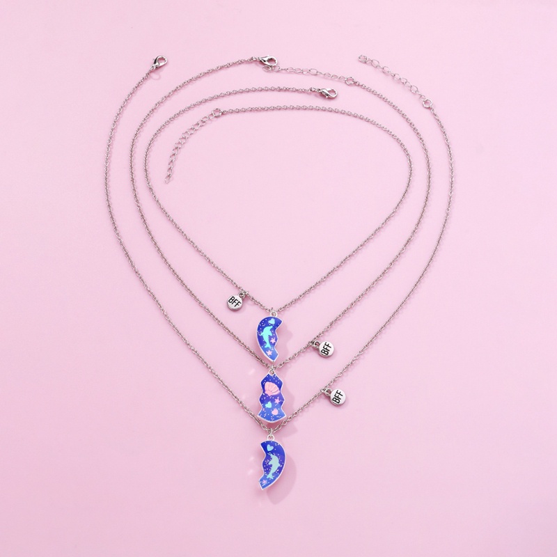 3pcs/set Kartun Dolphin Shell Hati Liontin Kalung Untuk Perempuan Persahabatan BFF Kalung Teman Terbaik Perhiasan Hadiah