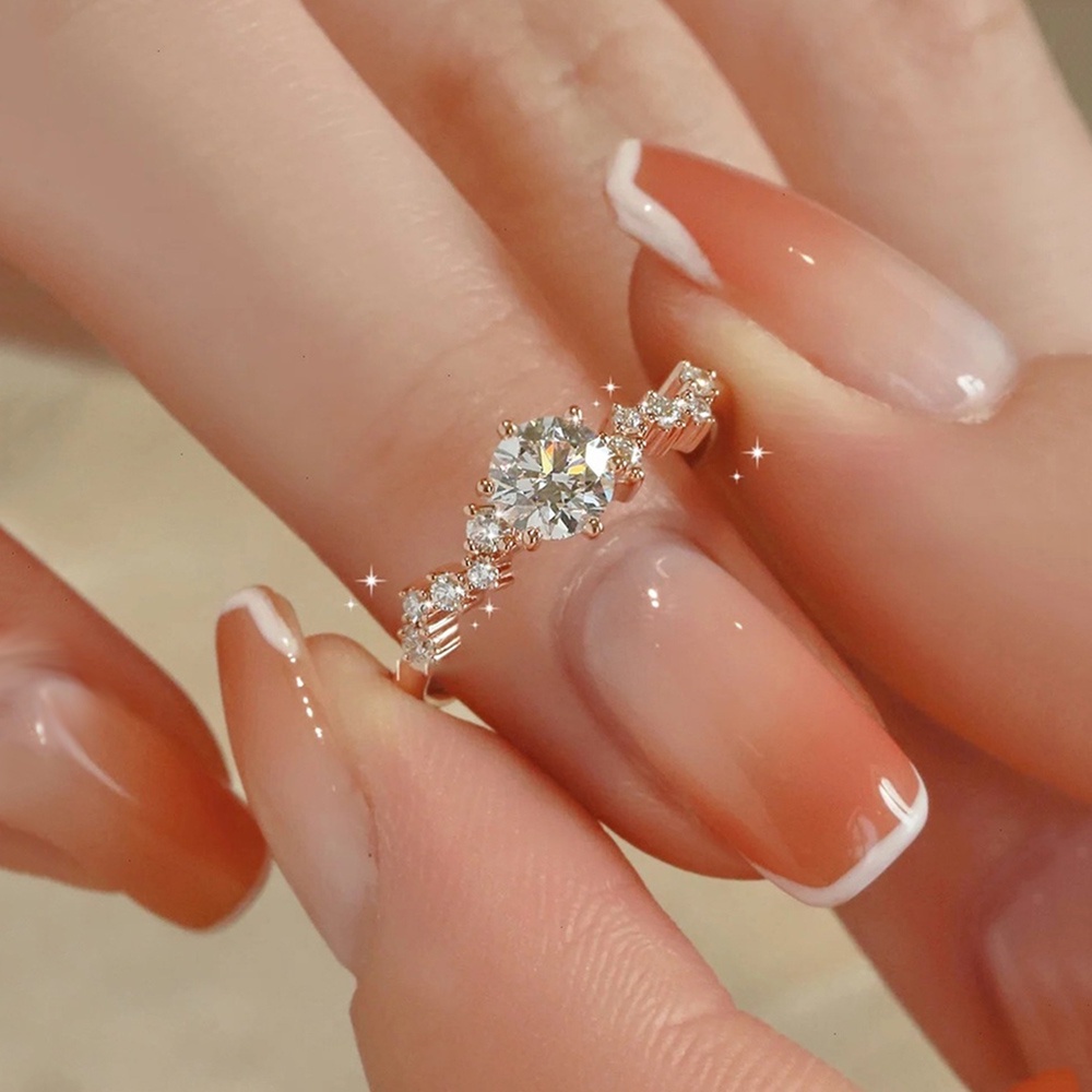 Korea Sederhana Mewah Berlian Kristal Perak Rose Gold Baja Titanium Wanita Fashion Perhiasan Pernikahan Pertunangan Rings Adjustable Size