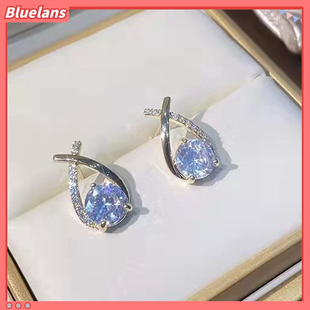 {In Stock} 1pasang Anting Tusuk Wanita Cross-cut Rhinestones Perhiasan Tahan Lama Cerah Kilau Telinga Giwang Untuk Pernikahan