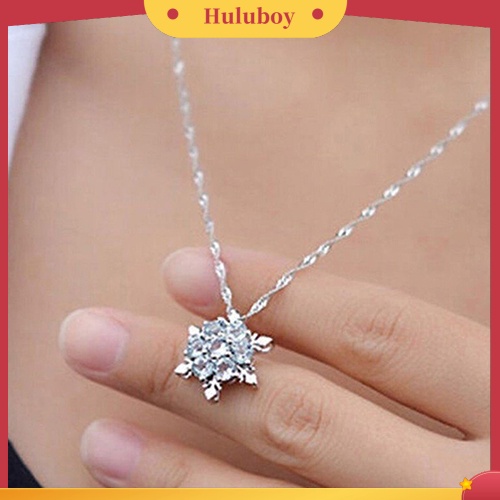 {Ready Stock} Fashion Wanita Perak Berlapis Dazzing Snowflake Biru Berlian Imitasi Kalung Liontin