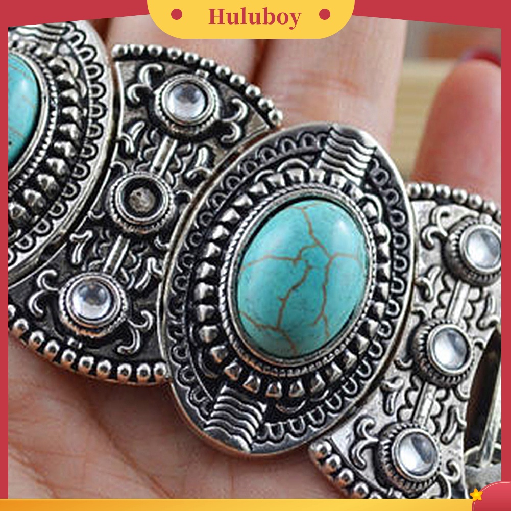 {Ready Stock} Retro Hadiah Wanita Oval Pirus Ukir Tibet Bangle Gelang Boho Perhiasan