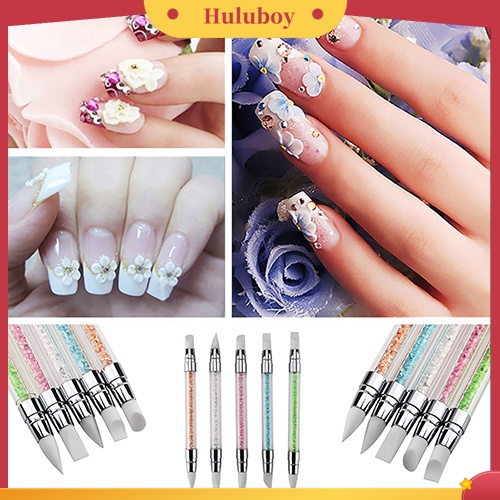 {In Stock} Kuas Nail Art Dotting Tools Double Ends Nail Art Patung Pulpen Silikon Ukir Alat Kerajinan