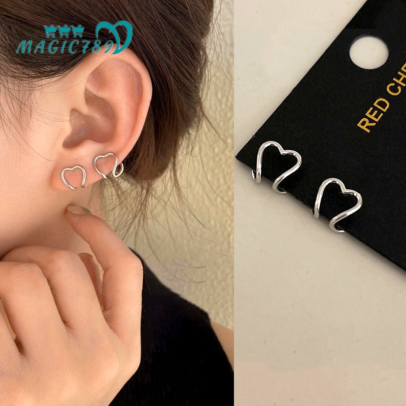 Magic 789 Korea Perak Tanpa Tindik Hati Berlubang Klip Anting-anting Gadis Gadis Persik Sederhana Manset Anting-anting Temperamen Anting-anting Dipakai Setiap Hari