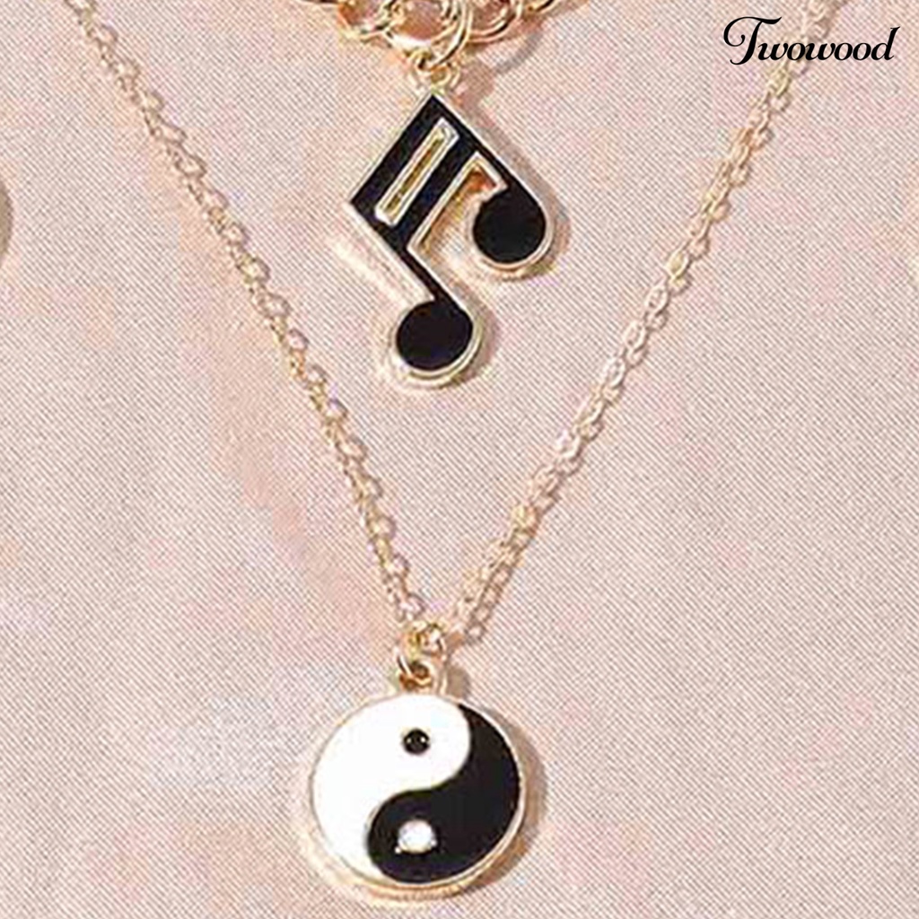 Twowood Set Kalung Elegan Pengerjaan Halus Paduan Musik Note Set Anting Lapisan Ganda Untuk Harian