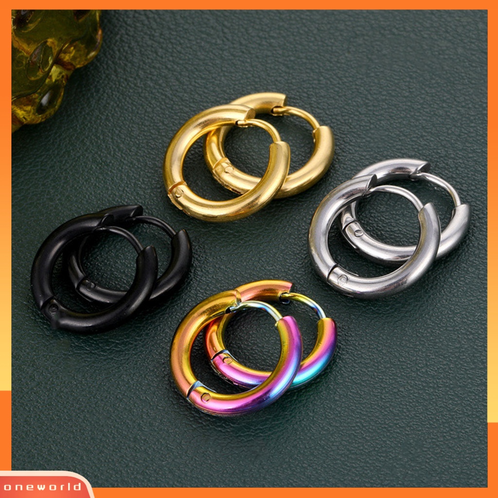 [ONE] 1pasang Anting Hoop Stainless Steel Geometris Elegan Dipoles Warna Perak Anting Lingkaran Logam Fashion Perhiasan