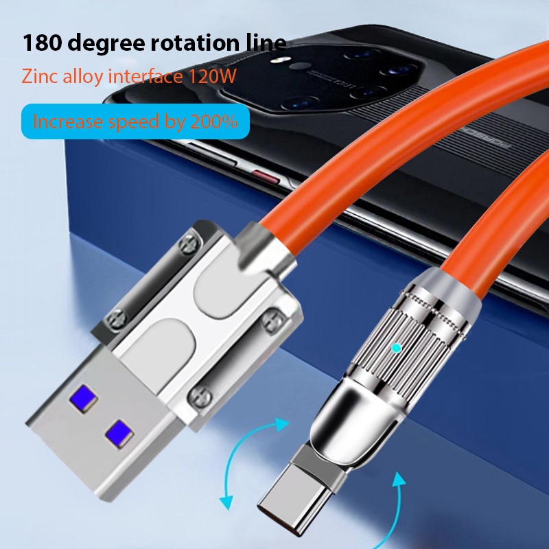 6a 180derajat Pengisian Cepat Mesin Data Line Silikon Berputar Untuk iPhone Android Tipe C Ponsel