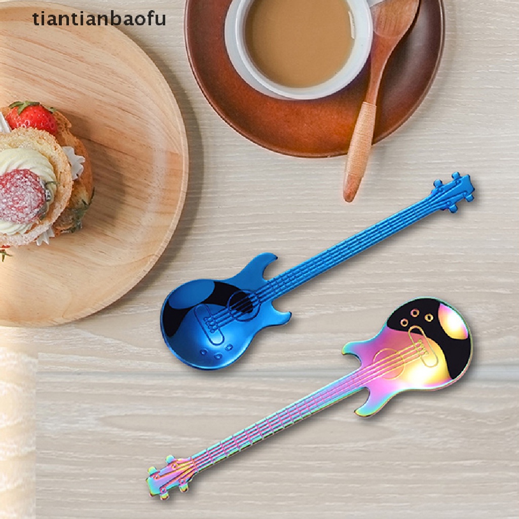 [tiantianbaofu] 1pcs Sendok Stainless Steel Gitar Hujan Sendok Kopi &amp; Teh Alat Minum Butik