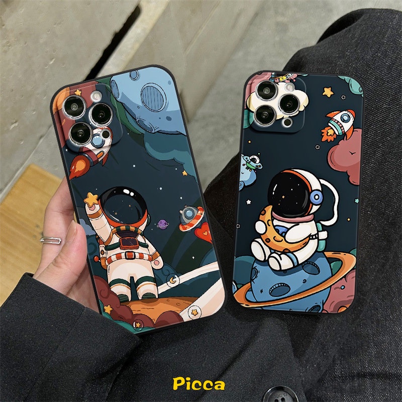 Casing Realme C31 C25Y C30 10 C35 C33 C20 C25s 8pro 9 9i 8 5i 6i 7 C21Y C25 C11 8i 10 C15 C21 C12 C3 5 7i Narzo 20 Pro 30A C17 NASA Kartun Lucu Astronot Tepi Lurus Soft Sarung